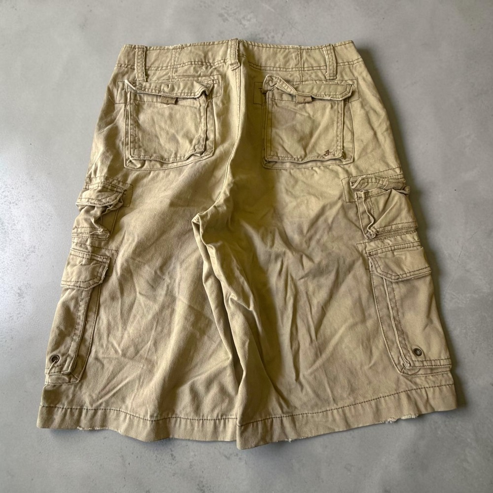 Iron Co Mens Cargo Shorts Khaki Tan Multi Pocket Cotton Twill Size 32 Distressed